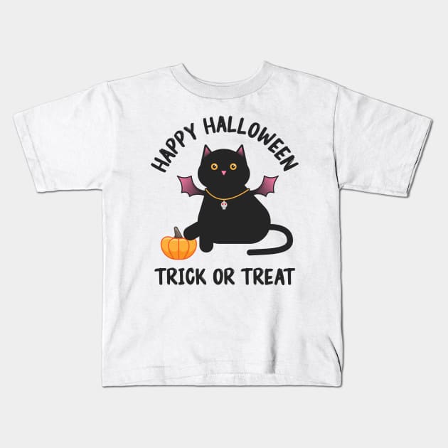 Black cat halloween Kids T-Shirt by Wahyuwm48